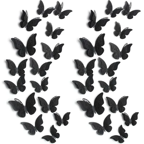 Outus 120 piezas de calcomanías de mariposas en 3D en capas negras para pared, calcomanías de mariposas extraíbles, murales en relieve para Negro