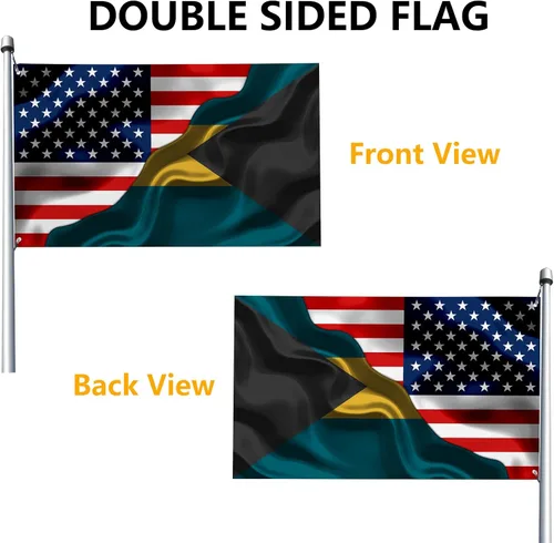 Miniatura 2 de Banderas de las Bahamas de Estados Unidos y las Bahamas de Estados Unidos de América y las Bahamas de 3 x 5 pies de doble cara impresas con 2 ojales