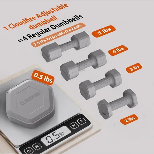 Miniatura 3 de Juego de 2 mancuernas ajustables, juego de mancuernas 4 en 1, pesas de mano para mujeres en casa, juego de mancuernas de 5 libras con mango cómodo