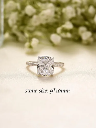 Miniatura 44 de Anillo de compromiso de corte cojín de 4 quilates para mujer, piedra blanca/amarilla grado 5A, circonita cúbica S925, plata, amarillo/blanco/oro rosa