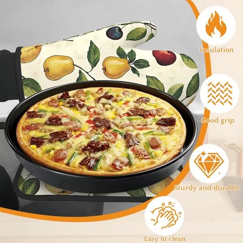 Miniatura 4 de Juego de guantes retro para horno y soportes para ollas, guantes de horno de cocina de cereza y soporte para ollas con resistente al calor, Cereza