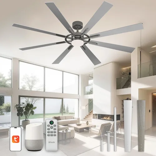 Miniatura 15 de Ventilador de techo inteligente de 72 pulgadas con luz y control remoto, ventilador de techo de nogal con motor de CC reversible silencioso, control