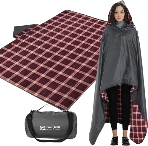 Miniatura 18 de DUKUSEEK - Manta de camping portátil para exteriores con capucha, manta grande plegable para mochileros con capucha para estadios, edredón ligero