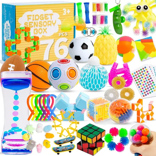 76 piezas Juego de juguetes sensoriales para aliviar el estrés, paquete antiansiedad, juguetes sensoriales para niños y adultos, paquetes de