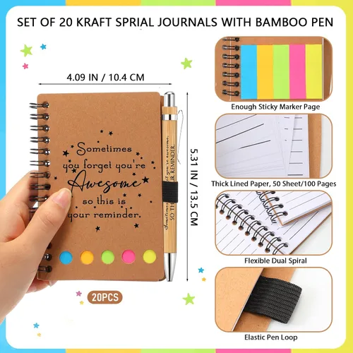Miniatura 2 de Chuangdi 20 juegos de regalos de fin de año para profesores, cuaderno inspirador con bloc de notas adhesivas, bolígrafo de bambú, regalos