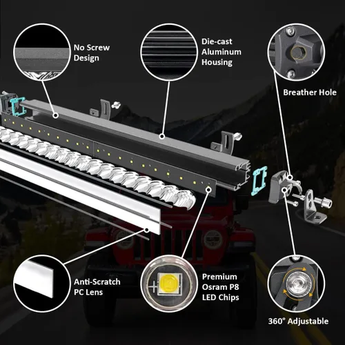 Miniatura 8 de LASFIT Barra de luz LED de 22 pulgadas, impermeable IP67, luz todoterreno puntual y de inundación para Wrangler/Camry/Accord/Ranger/Explorer/ATV