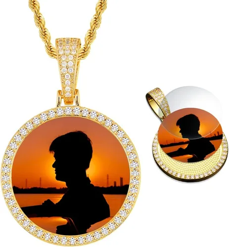 YIMERAIRE Picture Necklace Personalized Photo Blank Pendants Charms Necklace Custom Picture Necklaces Round/Heart/Angel Wings Rhinestone Bezel
