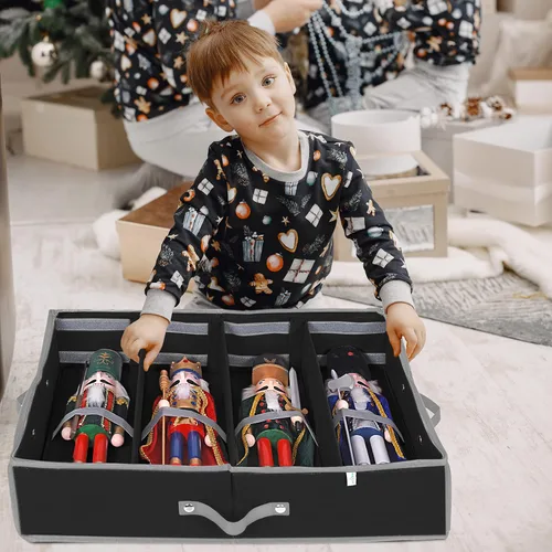 Miniatura 2 de ProPik Paquete de 2 cajas de almacenamiento de figuras navideñas Cada una tiene capacidad para 4 figuras navideñas de hasta 16 pulgadas Negro
