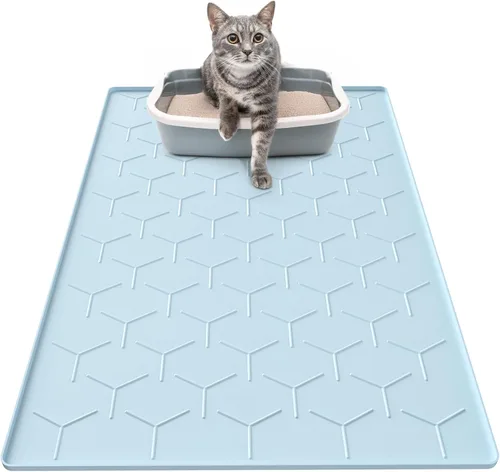 Miniatura 13 de Garoopion Tapete de Silicona para Atrapar Arena para Gatos, Grande Impermeable 34" X 22" Tapete para Caja de Arena de Gatos, Fácil de Limpiar, Beige