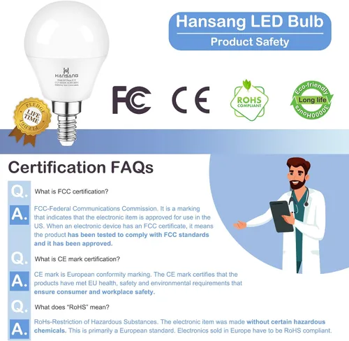 Miniatura 2 de Bombillas LED E12 para ventilador de techo de 6000 K, luz diurna fría, equivalente a 6 W, equivalente a 60 vatios, bombillas A15 con base