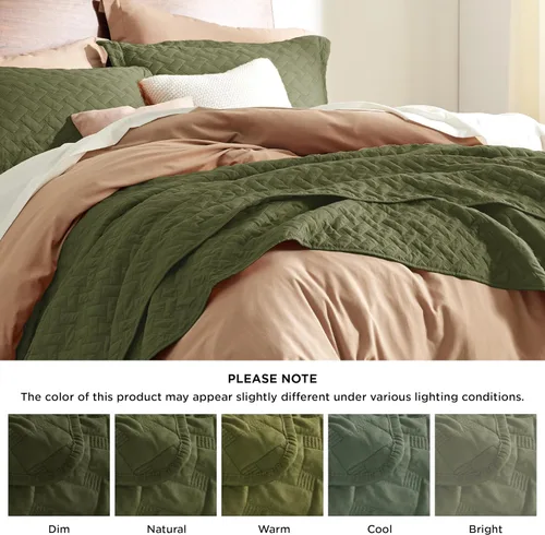 Miniatura 6 de Bedsure Colchas de tamaño King: colchas ligeras tamaño King con patrón de tejido de canasta, ropa de cama suave, colcha de edredón verde oliva