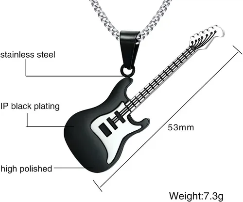 Miniatura 3 de jonline24h Collar con colgante de acero inoxidable para amantes de la música y guitarra para hombres y mujeres, cadena libre de 24 pulgadas