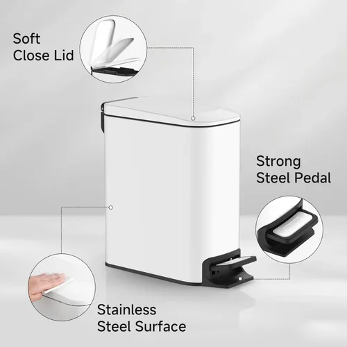 Miniatura 3 de TIPGO Cubo de basura delgado para baño con tapa de cierre suave, pedal escalonado, cubo de basura de acero inoxidable de 6 litros/1.6 galones, cubos