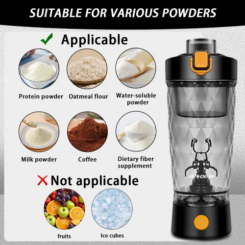 Miniatura 4 de PROCHAIN Botella agitadora eléctrica de proteínas, mezclador de batidos de proteínas, taza de mezcla automática portátil para preentrenamiento, Negro