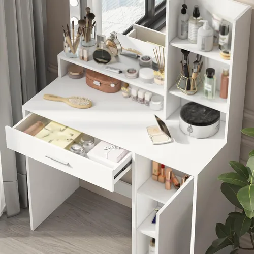 Miniatura 3 de Vanity Desk with Mirror & Light, Large Drawer Three Level Storage Dresser, 3 Lighting Modes Adjustable Brightness, Bedroom Dressing Table(White)