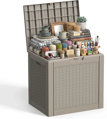 Miniatura 36 de EasyUp Caja de almacenamiento al aire libre de 30 galones, caja de resina para muebles, herramientas de jardín, cajas de almacenamiento exteriores