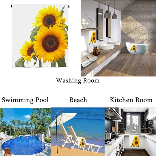 Miniatura 3 de Toallas de mano con diseño de girasoles brillantes, toallas de baño suaves con flores amarillas y hojas verdes, 13.6 x 29 pies