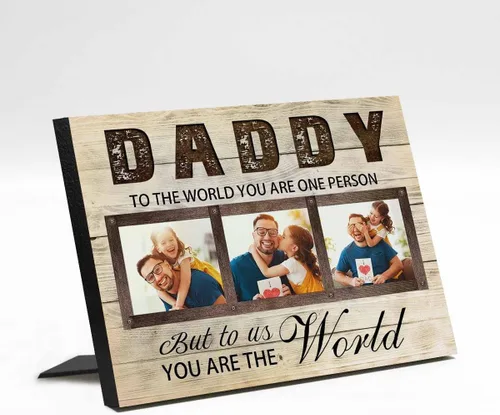 Miniatura 13 de InterestPrint Panel de fotos personalizado para papá y nombre para exhibición de mesa Daddy to Us You're the World, marco de fotos personalizado