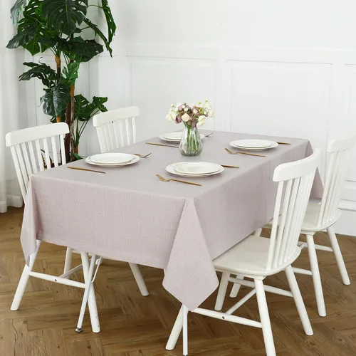 Miniatura 3 de Romanstile Mantel de PVC 100% impermeable, cuadrado, a prueba de derrames de aceite, resistente a las manchas, manteles de plástico fáciles de Beige