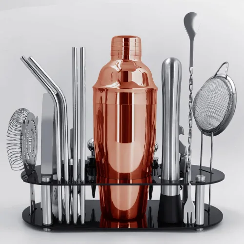 Miniatura 2 de Juego de Coctelera para Bartender con Soporte - Juego de Herramientas de Bar de 16 Piezas, Juego Mezclador de Bebidas Incluye: Cocteleras, Jigger