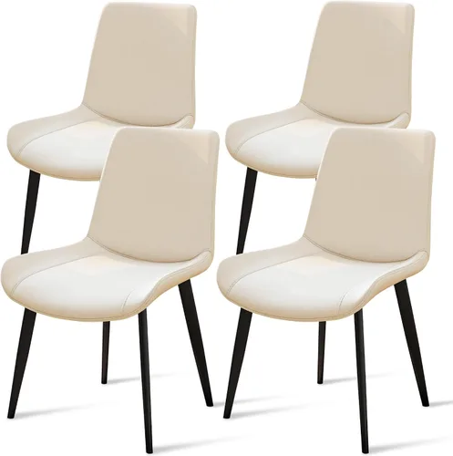 Miniatura 30 de Juego de 4 sillas de comedor, modernas sillas de comedor tapizadas de piel sintética con patas de metal resistentes y respaldo cómodo, sillas Marrón