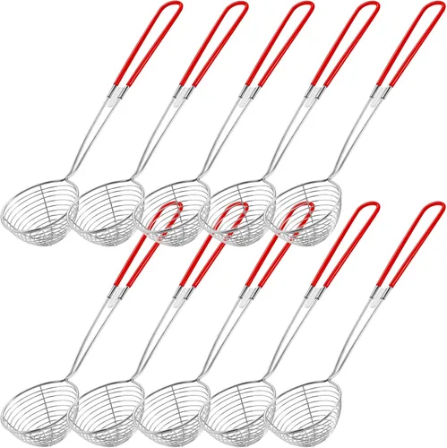 Geiserailie Juego de 6 cucharas de acero inoxidable de 2.5 pulgadas, mini colador de araña, cuchara de malla para pasta, cuchara asiática, cucharón