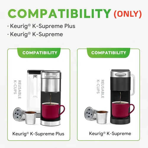 Miniatura 3 de Paquete de 2 tazas K reutilizables de acero inoxidable para Keurig Supreme & Supreme Plus, filtro universal de cinco agujeros para Keurig