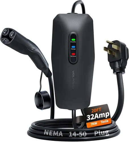 Cargador EV de nivel 2 para Tesla de 32 amperios, cargador portátil de vehículo eléctrico de 7 KW con cable de 20 pies, estación de carga para