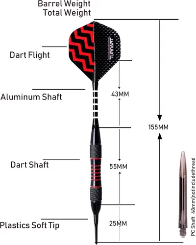 Miniatura 6 de Turnart Dardos de punta de plástico - Juego de dardos profesionales de punta suave para tablero electrónico de 9 piezas, 18 gramos con 50 puntas