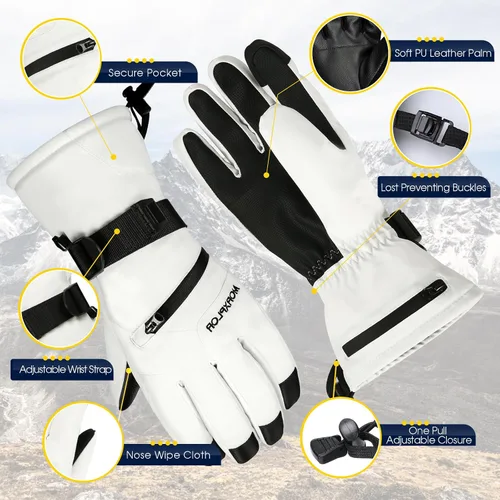 Miniatura 5 de MORXPLOR Guantes de nieve de esquí de invierno para hombres y mujeres, impermeables, resistentes al viento, para pantalla táctil, guantes