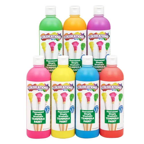 Colorations Pintura de témpera lavable, juego de 7, 16 onzas líquidas, juego de 7, neón, neón, no tóxica, vibrante, audaz, brillante, pintura para