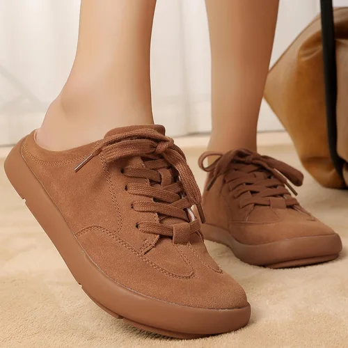 Miniatura 3 de UBFEN Pantuflas de piel de ante con soporte de arco para mujer, cómodas, para interiores y exteriores, con cordones