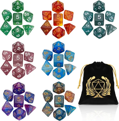 Miniatura 11 de Coyeekn Juegos de Dados DND, 10 X 7 Juegos (70 Piezas) Dados Poliédricos para Dungeons and Dragons RPG MTG D&D Juego de Mesa con 1 Bolsa Grande D4