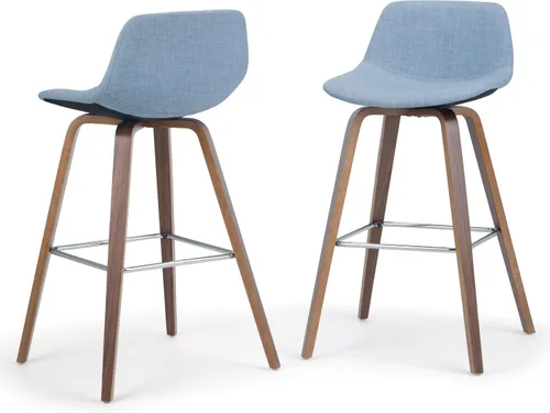 Miniatura 13 de SIMPLIHOME Randolph Taburetes de mostrador (juego de 2) taburetes de bar tapizados de madera curvada de 28 pulgadas de altura del asiento en tela