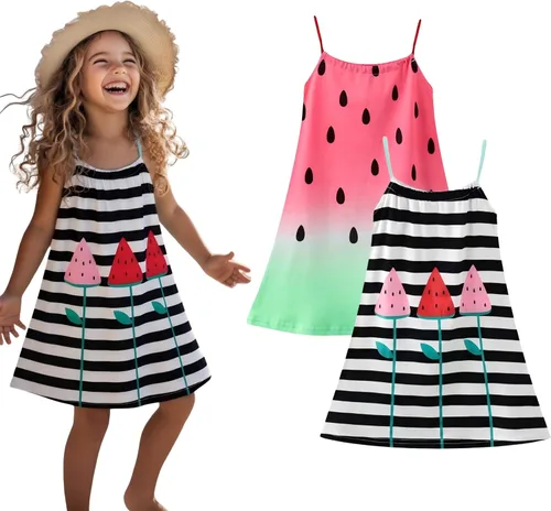HILEELANG Vestido de verano para niña, sin mangas, de algodón, casual, con tirantes delgados, camiseta de jersey, vestido de playa fresco