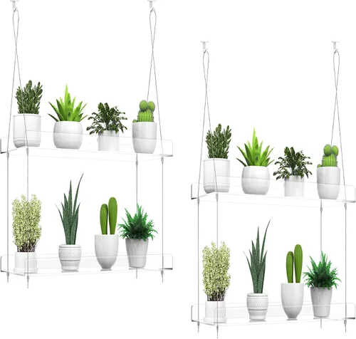 Miniatura 10 de Estantes transparentes colgantes de 2 niveles para plantas en ventanas, estante acrílico de ventana y pared para plantas para cocina, jardines