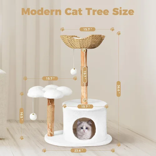 Miniatura 6 de Easyego Árbol moderno para gatos, torre de madera estética de 36.6 pulgadas para gatos grandes, condominio de lujo para gatos con postes rascadores