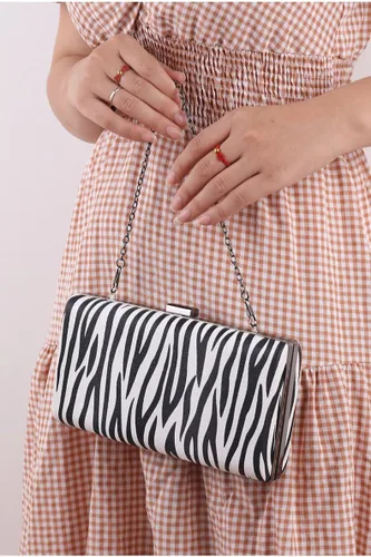 Miniatura 5 de Bolsos de noche para mujer, con patrón de cebra negro y blanco, bolso cruzado con correa de cadena para fiesta