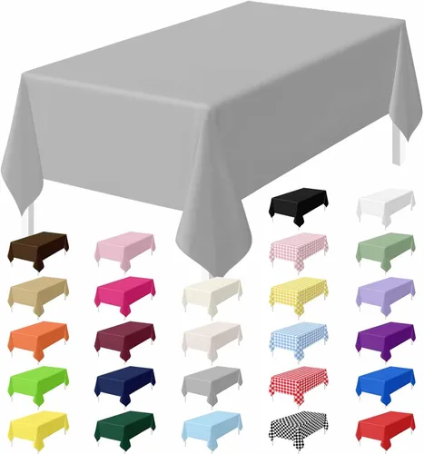 Miniatura 14 de HEIPINIUYE - Juego de 2 manteles desechables color beige, 54 x 108 pulgadas, de plástico, manteles impermeables rectangulares desechables