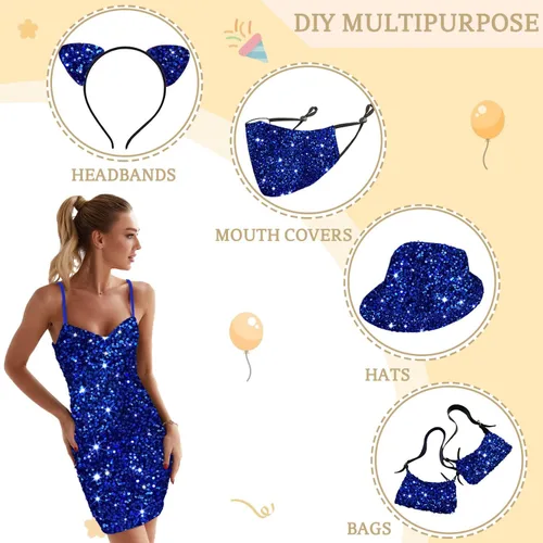 Miniatura 3 de MODFUNS The Yard - Tela de terciopelo de lentejuelas azul rey de 4 yardas, tela elástica con purpurina metálica, material de lentejuelas metálicas