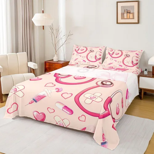 Miniatura 40 de Erosebridal Nurse Sheet Set Stethoscope Twin Sheets Set for Teen Boys,Colorful Medical Healthcare Heartbeat Syringe Fitted Sheet