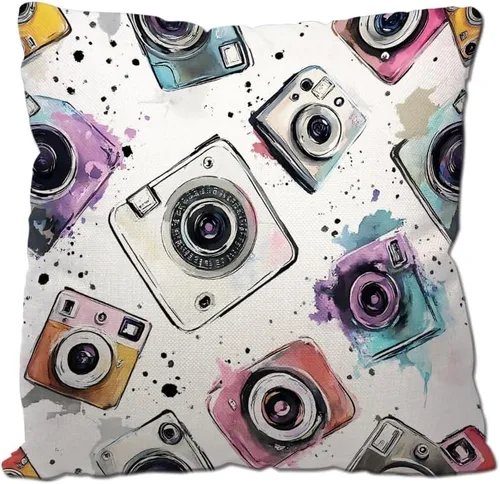 Fundas de almohada de lino y algodón para cámaras fotográficas, equipo digital, fotografía, vintage, fundas de almohada para sofá, cama, decoración