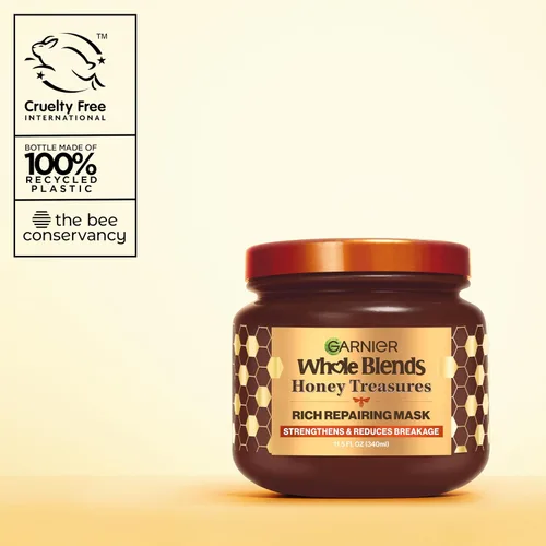 Miniatura 9 de Garnier Whole Blends Honey Treasures Máscara reparadora para cabello seco y dañado, 11.5 onzas líquidas, 2 unidades (el embalaje puede variar)