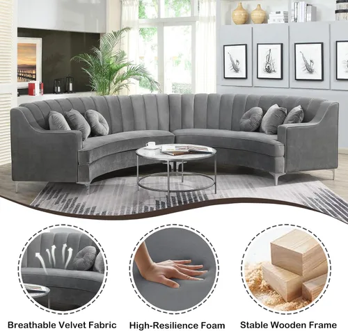 Miniatura 24 de Legend Vansen L - Sofá de terciopelo semicírculo de 141.34 pulgadas, sofá modular curvado de gran tamaño para sala de estar, oficina, apartamento