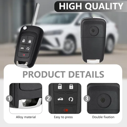 Miniatura 4 de Paquete de 2 fundas para llavero de 5 botones para Chevy Cruze Equinox Impala Camaro Malibu Sonic GMC Terrain Buick LaCrosse Regal Verano Encore