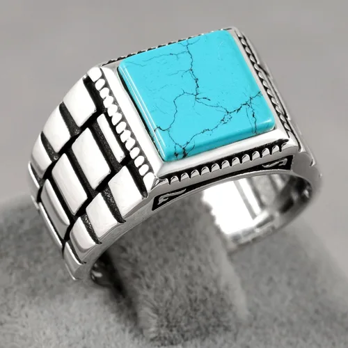 Miniatura 6 de Sterling Silver Rings for Men - Style Mens Sterling Silver Ring with Onyx or Turquoise Stone, Anillos Para Hombre