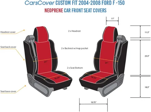 Miniatura 3 de CarsCover Fundas de neopreno para asientos delanteros de camioneta pick-up, ajuste personalizado, para Ford F150 2004-2008, lados rojo rosa y negro