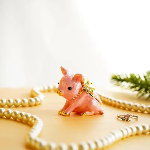 Miniatura 4 de YU FENG Bonita caja de joyería de cerdito con bisagras, coleccionable, de cristal, decoración de cerdo, figuras de animales