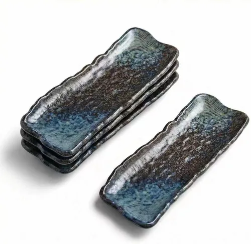 Miniatura 6 de Uaral Plato de sushi platos japoneses para servir sushi, juego de platos de sushi de cerámica, juego de 4, 12.5 pulgadas (verde esmeralda)