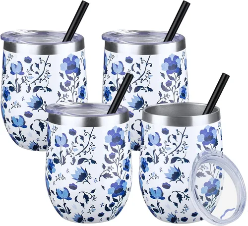 Miniatura 28 de Vaso de vino aislado de 12 onzas con tapa y pajita, vaso de vino de acero inoxidable sin tallo de doble pared, vaso de vino al vacío a granel